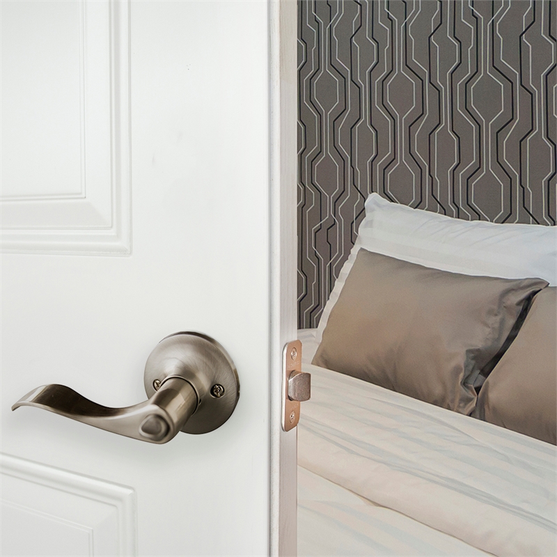 Stratford 6-Way Metal Privacy Silver Satin Nickel Bed and Bath Door Lever
