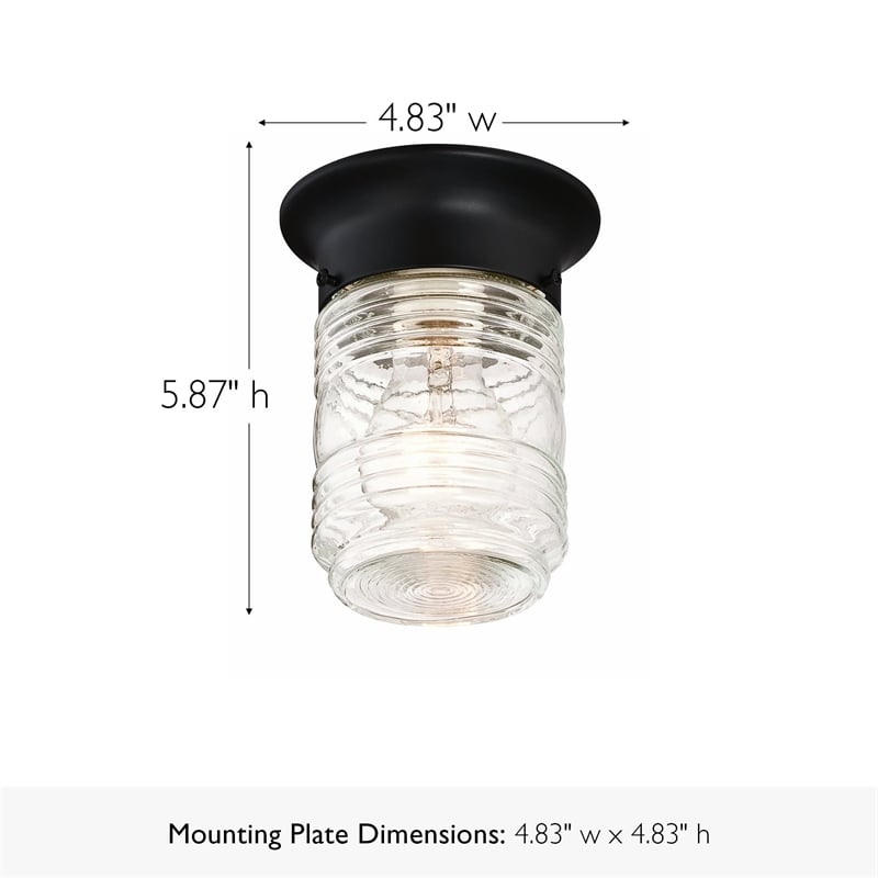 Jelly Jar Indoor/Outdoor Flush Mount Glass Ceiling Light in Black