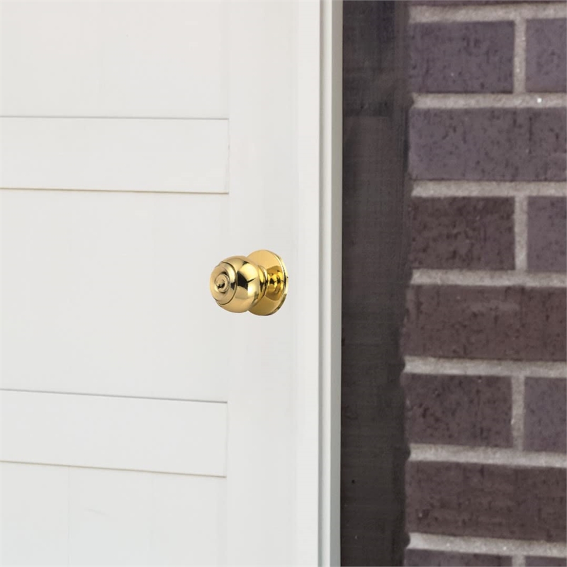 Design House Ball Keyed Brass Entry Door Knob in Polished Brass