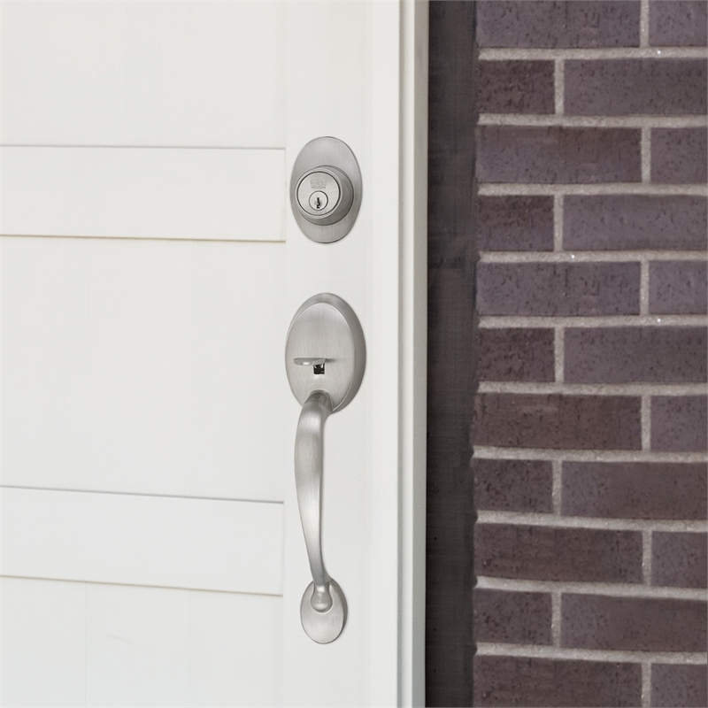 Design House Coventry Brass Latch Entry Wood Door Handle Set in Silver