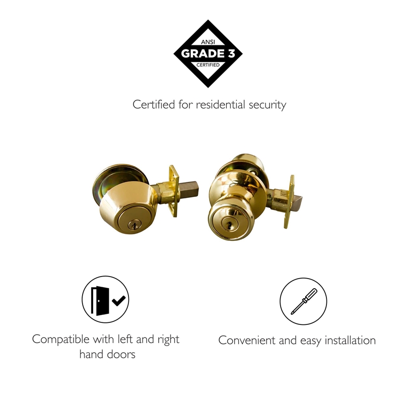 Design House Terrace Brass Entry Door Knob and Deadbolt in Polished Brass