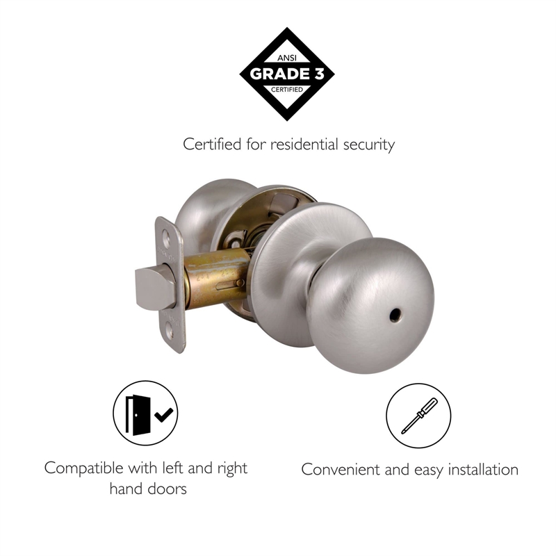 Design House Cambridge Brass Privacy Door Knob in Satin Nickel/Silver