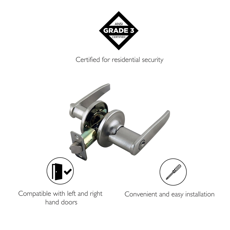 Design House 2-Way Latch Entry Brass Straight Door Handle in Satin Nickel/Silver
