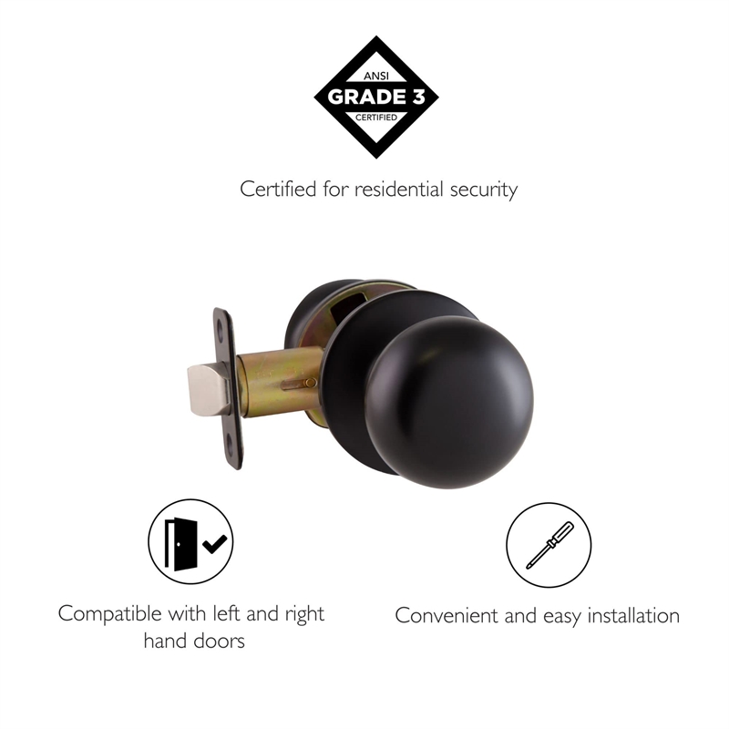 Design House Cambridge Brass Passage Doorknob in Matte Black