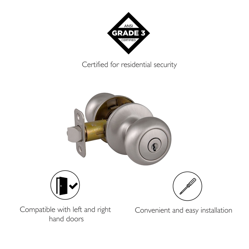 Design House Cambridge Keyed Brass Entry Door Knob in Satin Nickel/Silver