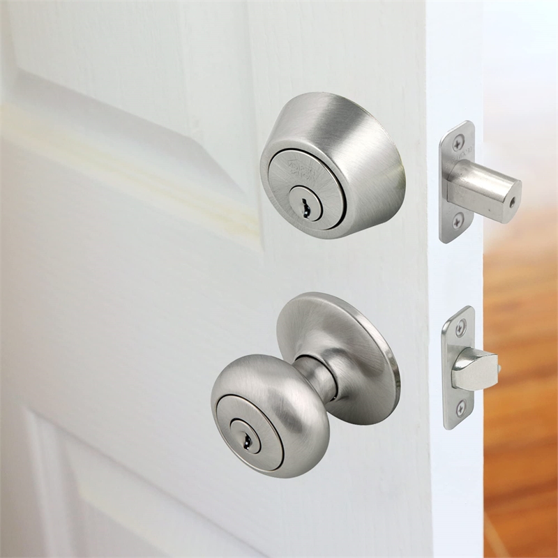Design House Cambridge Keyed Brass Entry Door Knob in Satin Nickel/Silver