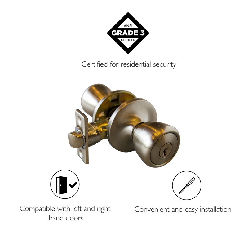 Design House Terrace 6-Way Keyed Brass Entry Door Knob in Satin Nickel