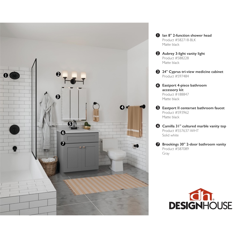 Design House Eastport Metal Bathroom Accessory Kit in Matte Black 4-Piece