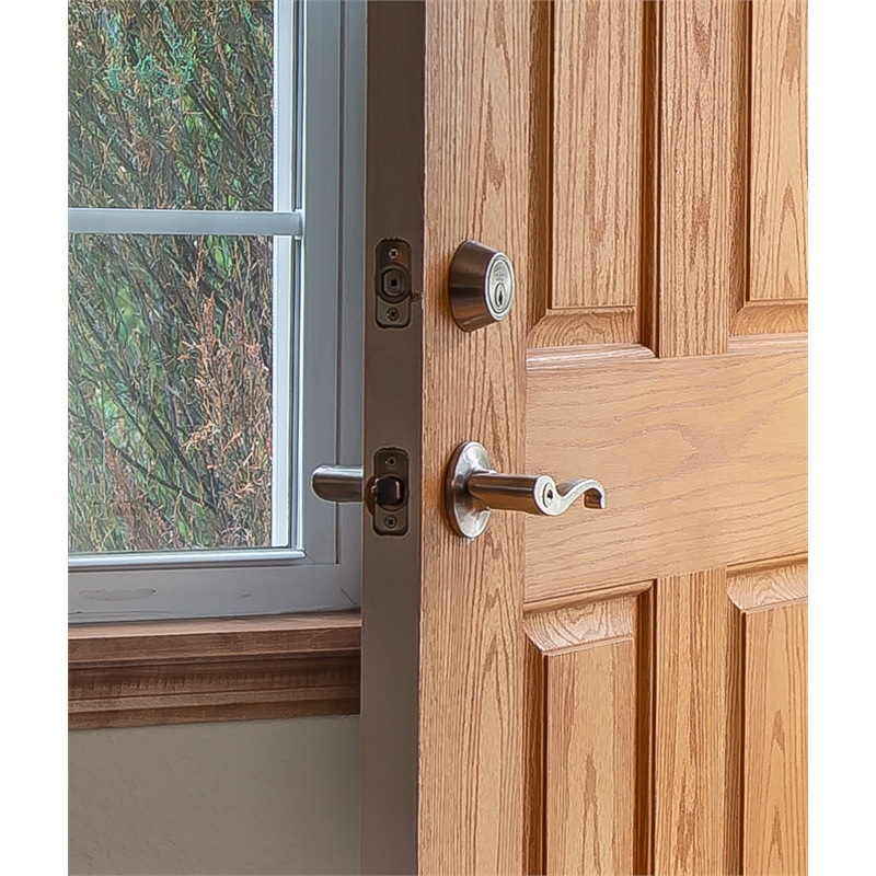 Design House Scroll Brass 2-Way Latch Entry Door Handle in Satin Nickel/Silver