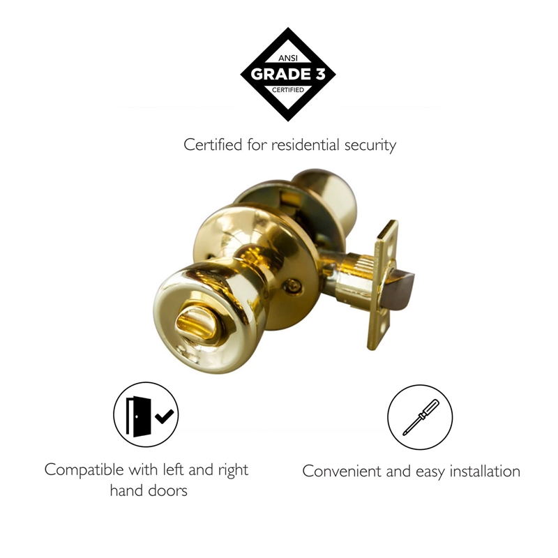 Design House Terrace Brass Privacy Door Knob in Polished Brass