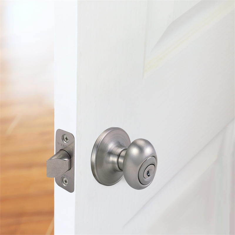 Design House Egg Keyed Brass Entry Door Knob in Satin Nickel/Silver