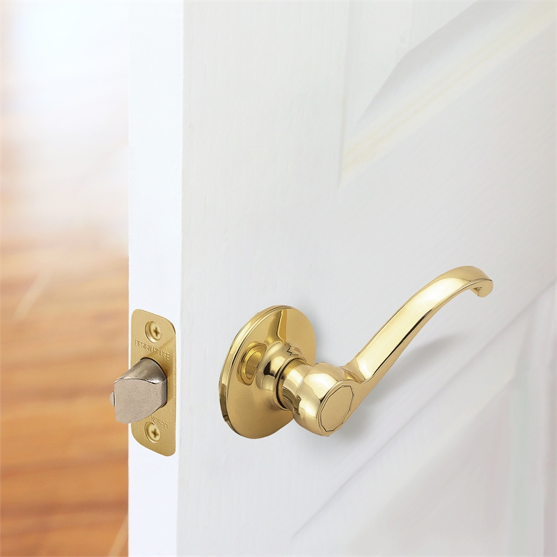 Design House Brass Scroll 2-Way Latch Passage Door Handle in Polished Brass
