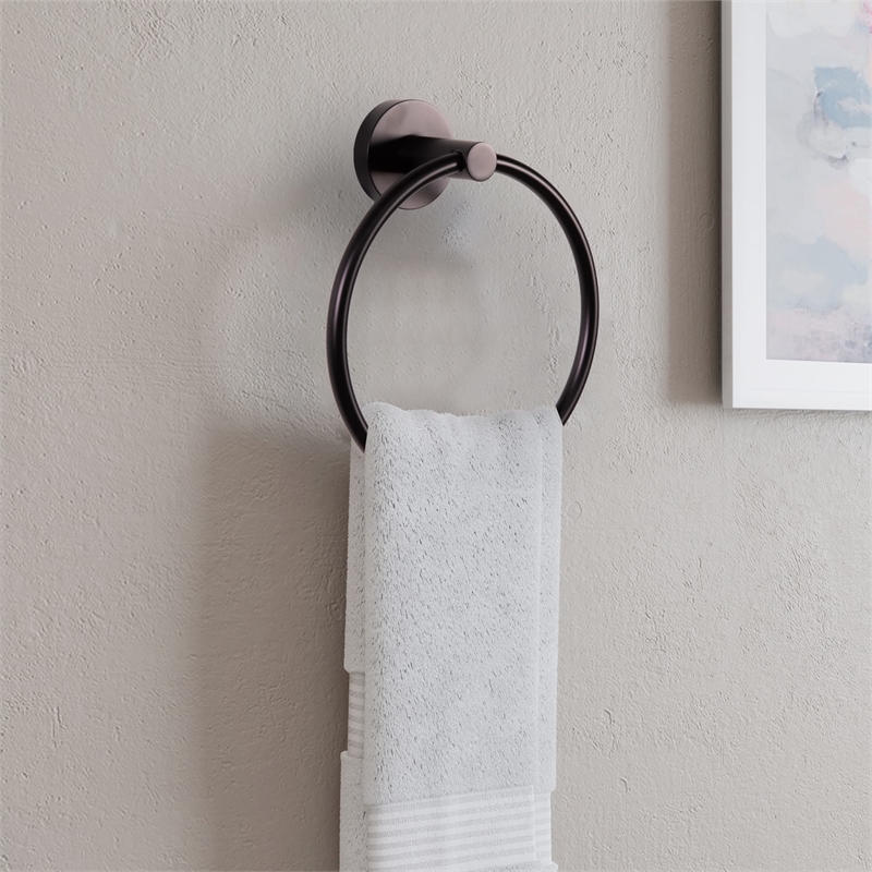 Design House Kelton Modern Brass Towel Ring in Matte Black Finish
