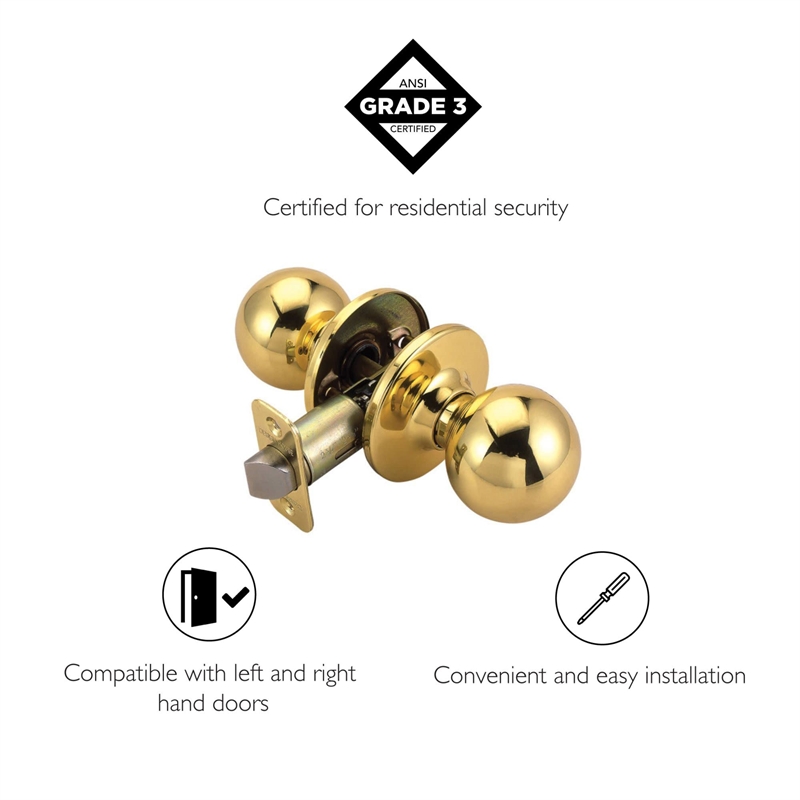 Design House Brass Ball 2-Way Latch Privacy Door Knob in Polished Brass