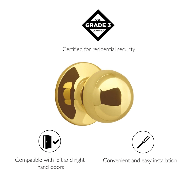 Design House Ball 2-Way Latch Dummy Door Knob in Polished Brass