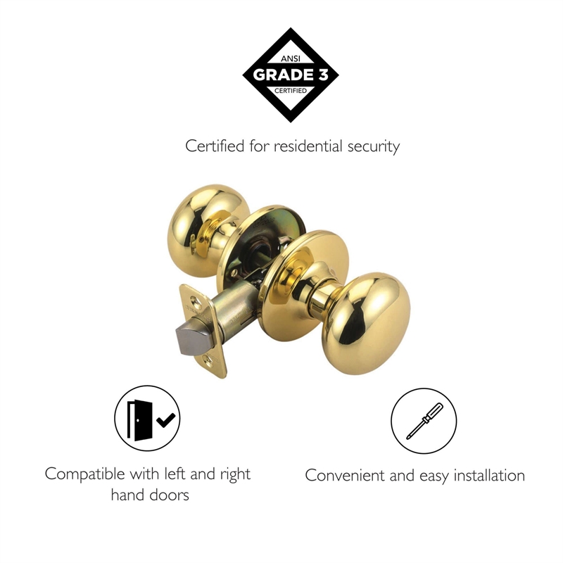 Design House Cambridge Passage Brass Door Knob in Polished Brass