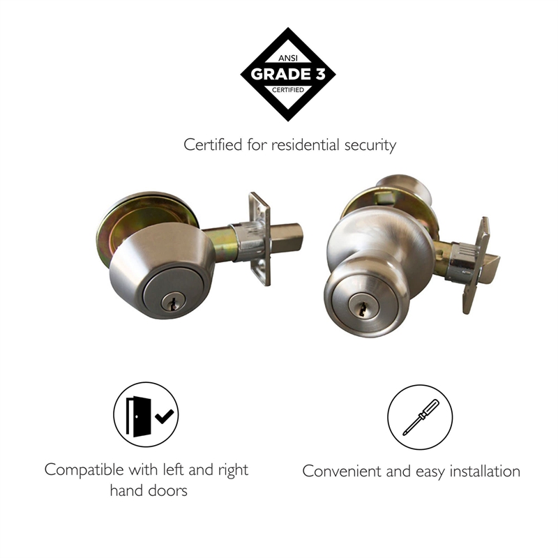 Design House Terrace Metal Entry Door Knob and Deadbolt in Satin Nickel/Silver