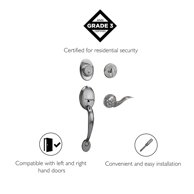 Design House Brass Coventry Door Handle Set in Polished Chrome/Silver