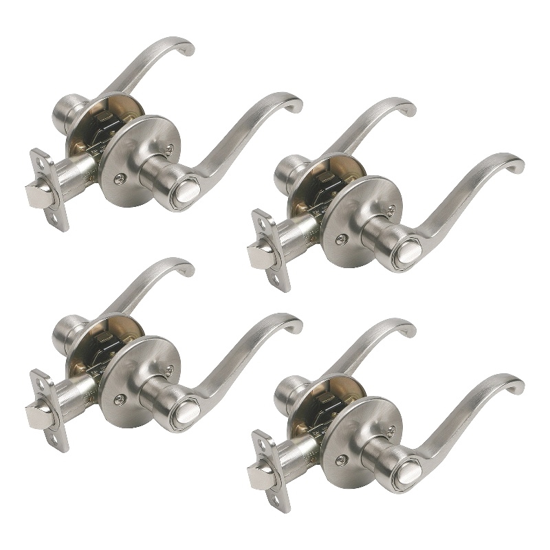 Scroll Privacy Brass Door Lever in Satin Nickel  4 Pack