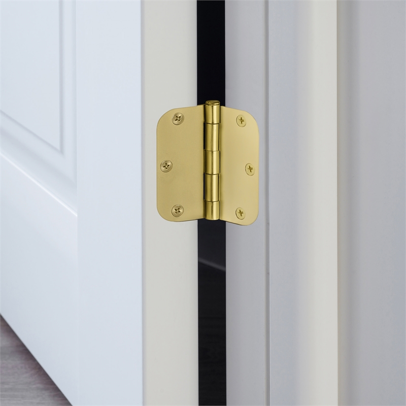 Stainless Steel Door Hinge in Satin Brass 3 1/2 Inch 5/8 Inch Radius 6 Pack