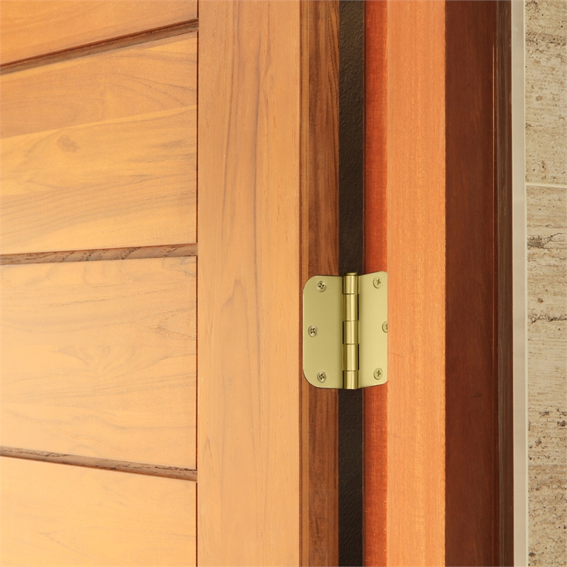 Stainless Steel Door Hinge in Satin Brass 3 1/2 Inch 5/8 Inch Radius 6 Pack