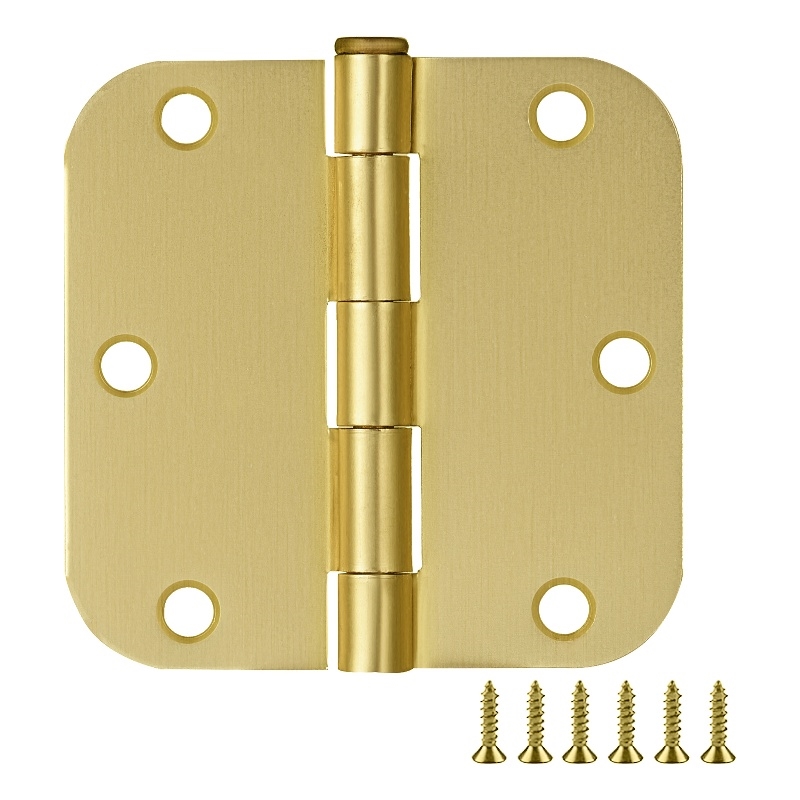 Stainless Steel Door Hinge in Satin Brass 3 1/2 Inch 5/8 Inch Radius 6 Pack