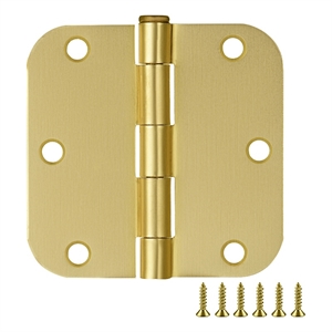 Stainless Steel Door Hinge in Satin Brass 3 1/2 Inch 5/8 Inch Radius 6 Pack