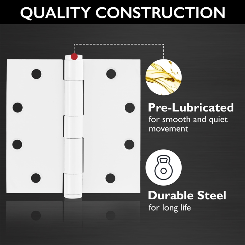 Stainless Steel Door Hinge in Painted White 4 1/2 Inch 5/8 Inch Radius 9 Pack
