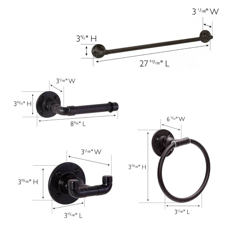 Design House Kimball Bathroom Metal Hardware Kit in Satin Black 4 Piece