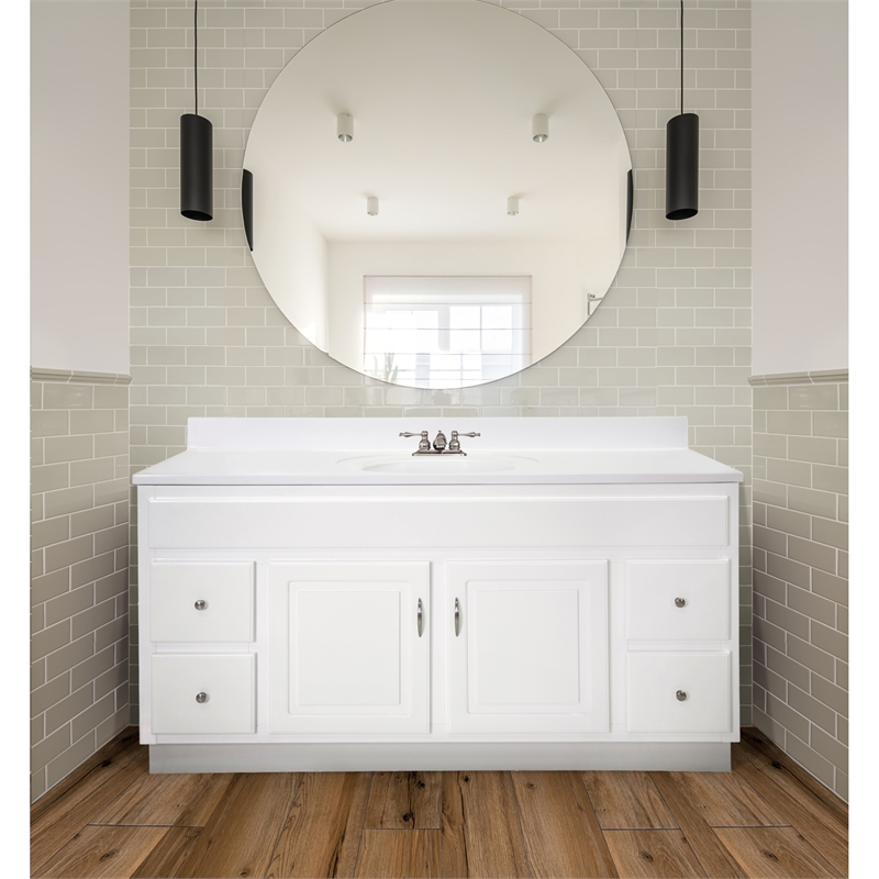 Concord Vanity with Solid White Cultured Marble Top  Fully Assembled  61-Inch