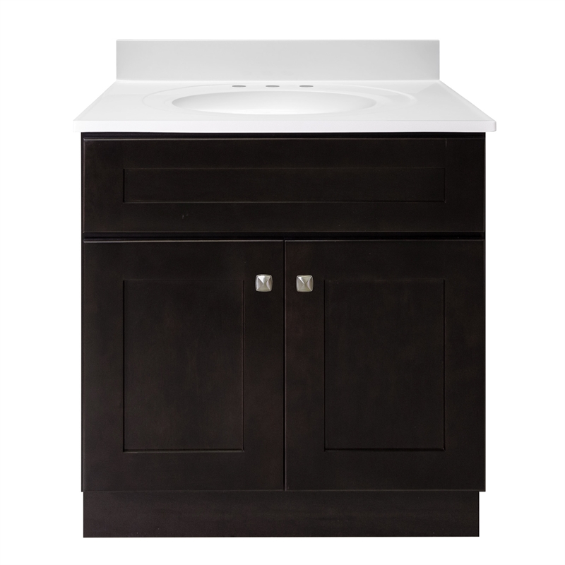 Brookings Vanity in Espresso with White Cultured Marble Top Fully Assembled 31in