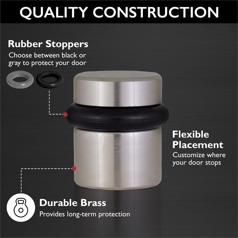 Design House 2-Pack Brass Modern Cylindrical Door Stop in Satin Nickel