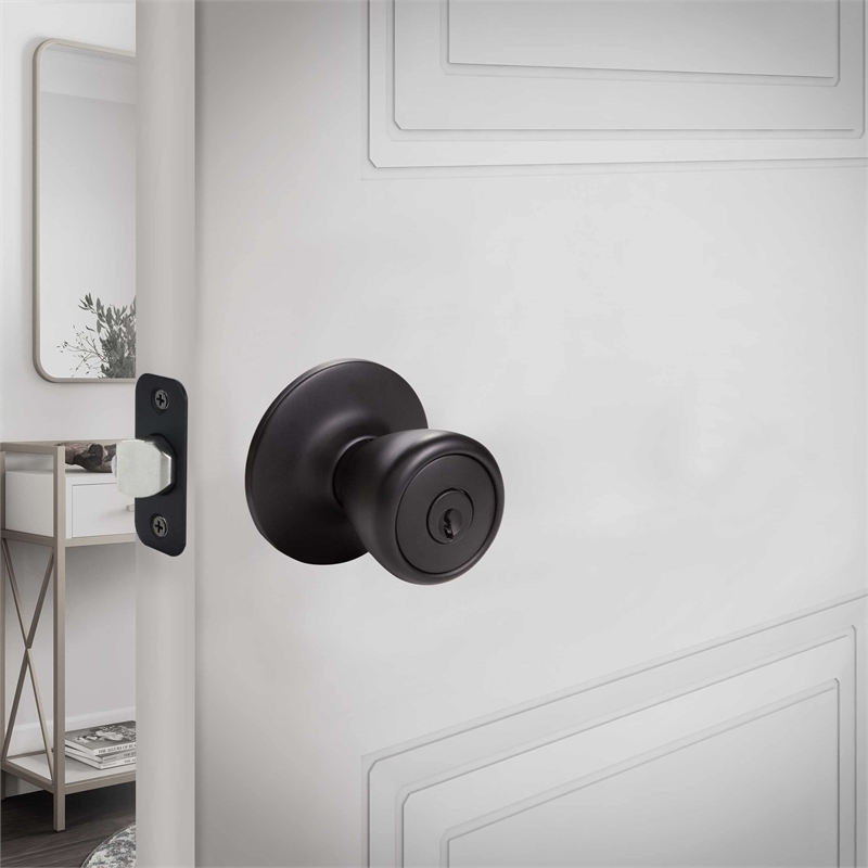 Design House Tulip Brass Keyed Entry Door Knob in Matte Black