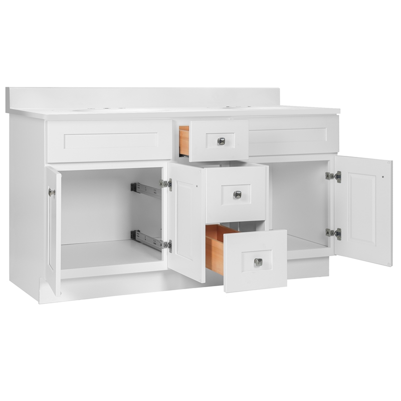 Brookings Vanity-Sherwin Williams White Widespread Marble Top Fully Assembled