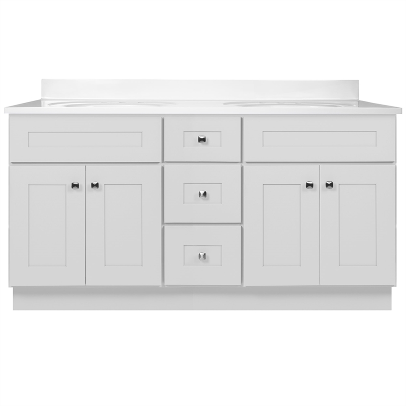 Brookings Vanity-Sherwin Williams White Widespread Marble Top Fully Assembled