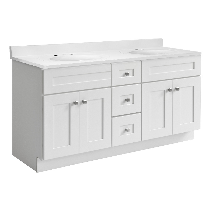 Brookings Vanity-Sherwin Williams White Widespread Marble Top Fully Assembled