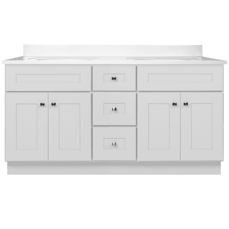 Brookings Vanity-Sherwin Williams-White w/ Marble Top Fully Assembled 61