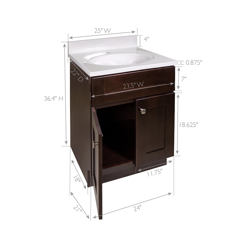 Brookings Vanity in Espresso w/ White Marble Top Fully Assembled 25
