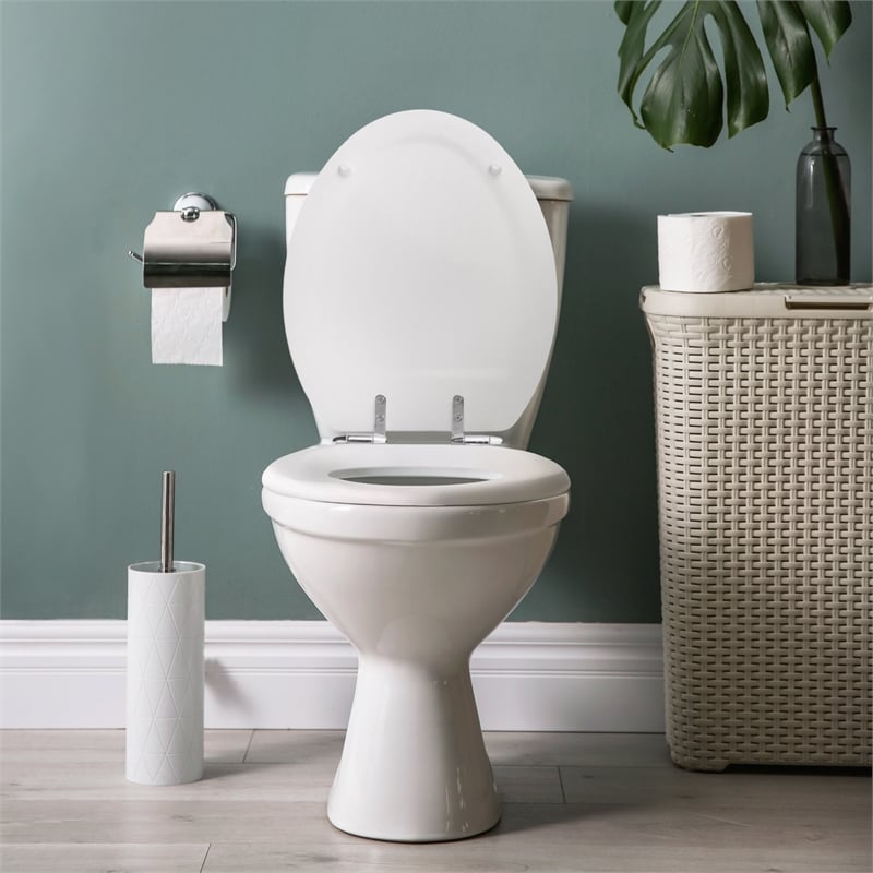Design House Dalton Elongated Oval Wood Toilet Seat in White for Bathroom