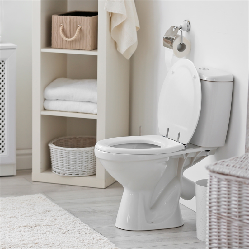 Design House Dalton Elongated Oval Wood Toilet Seat in White for Bathroom