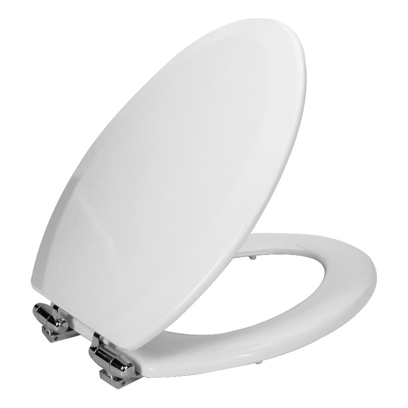 Design House Dalton Elongated Oval Wood Toilet Seat in White for Bathroom