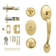 Design House Coventry Brass Door Handle set with Lever & Deadbolt in Satin Gold