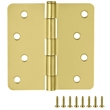 Design House Steel Door Hinge 4-Inch1/4-Inch Radius 3-Pack-Satin Brass