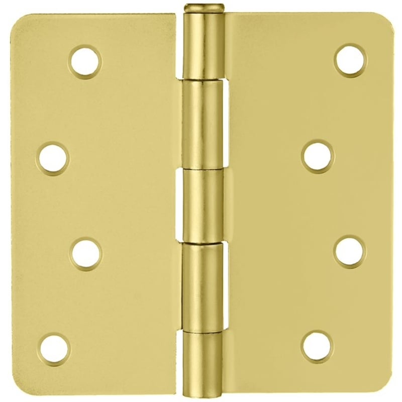 Design House Steel Door Hinge 4-Inch1/4-Inch Radius 3-Pack-Satin Brass