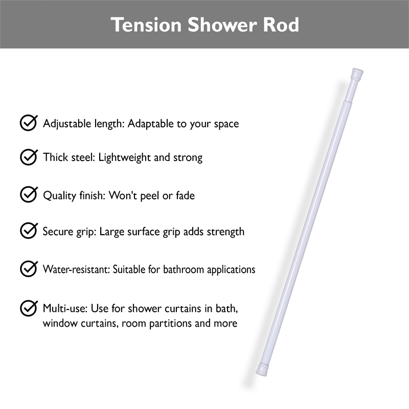 Design House Adjustable 50-84 inches Tension Steel Bathroom Shower Rod in White