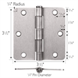 Design House Steel Door Hinge in Satin Nickel 31/2Inch 1/4inch Radius 3-Pack