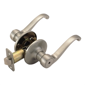 Design House Scroll 2-Way Brass Privacy Door Lever in Satin Nickel