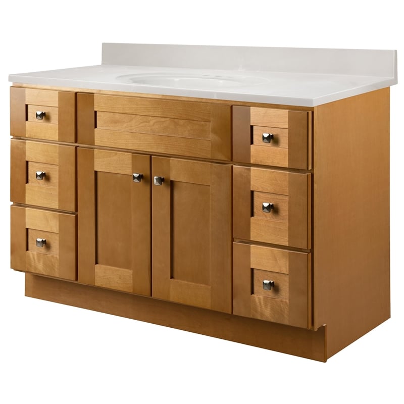 Brookings Bath Vanity Assembled 49x22 - Birch Base and Ivory Swirl Top