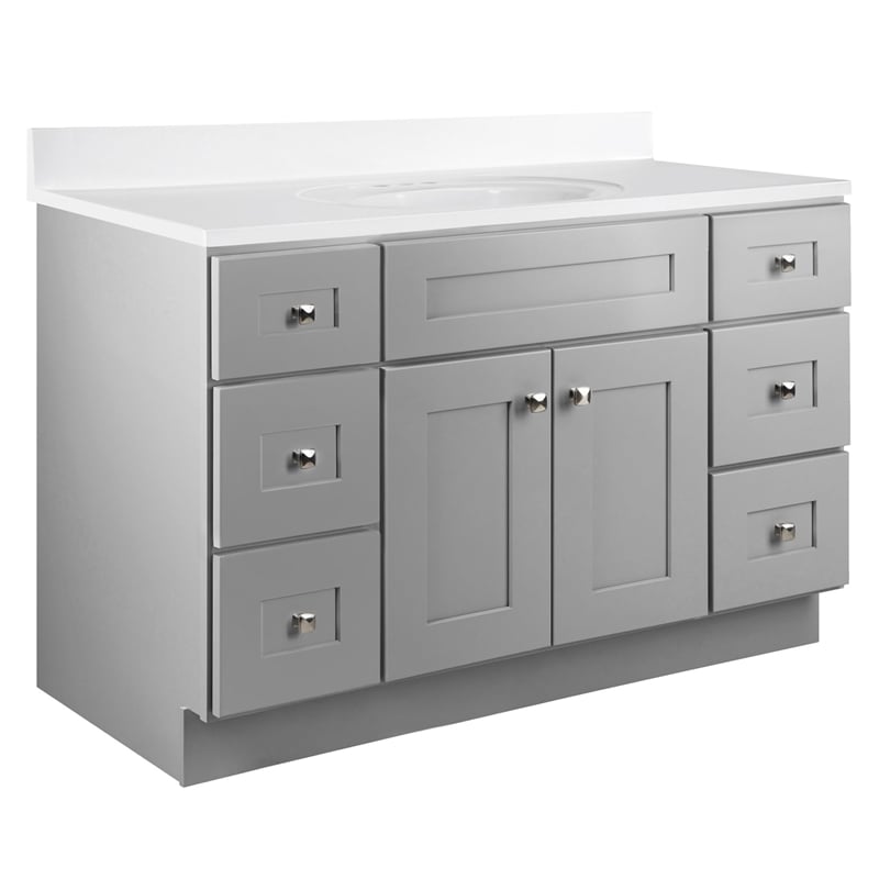 Brookings Bath Vanity Assembled 49x22 - Gray Base and Solid White Top