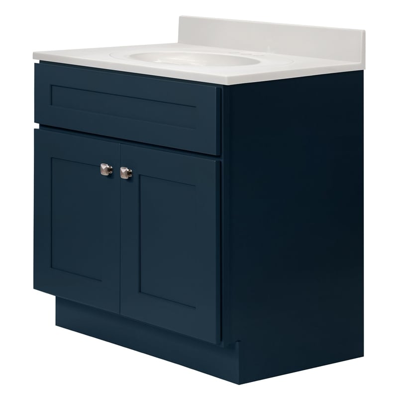 Brookings Bath Vanity Assembled 31x22 - Dark Night Base and Ivory Swirl Top